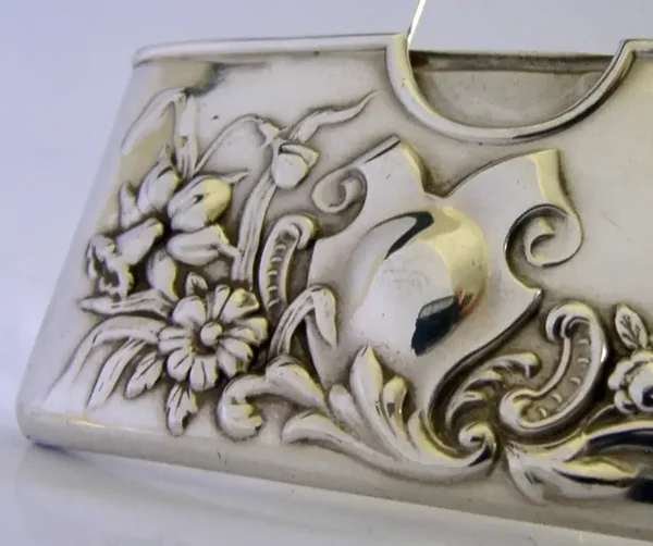 ART NOUVEAU ENGLISH SOLID STERLING SILVER CARD CASE 1903 ANTIQUE DAFFODIL