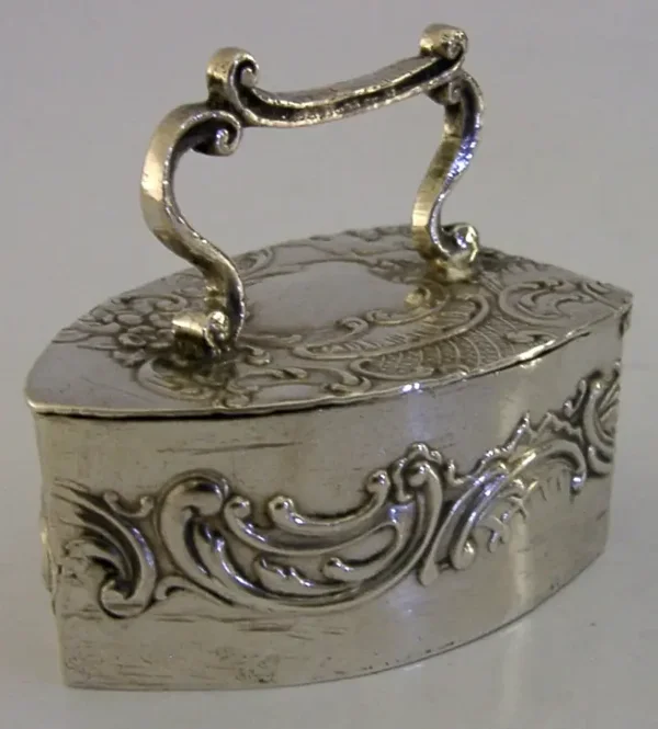 RARE GERMAN HANAU SOLID STERLING SILVER NOVELTY IRON BOX 1900 ANTIQUE VICTORIAN