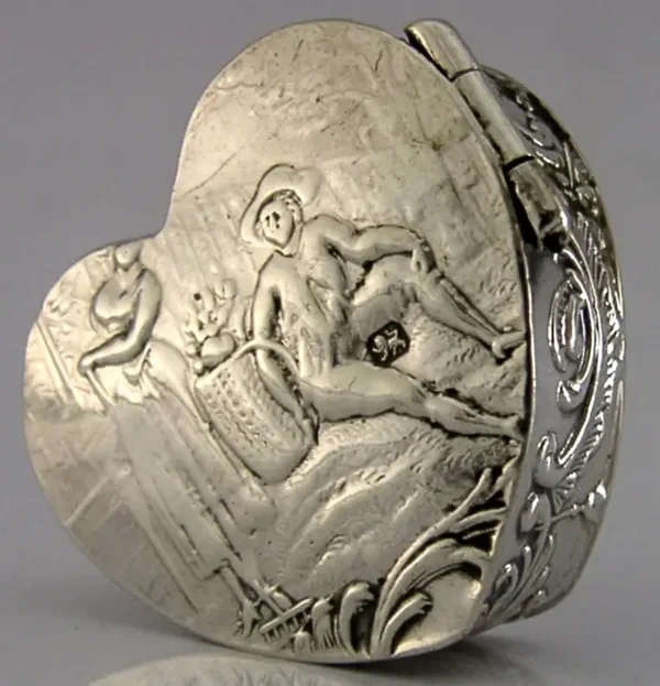 GERMAN HANAU STERLING SILVER LOVE HEART BOX 1896 ANTIQUE ENGLISH IMPORT