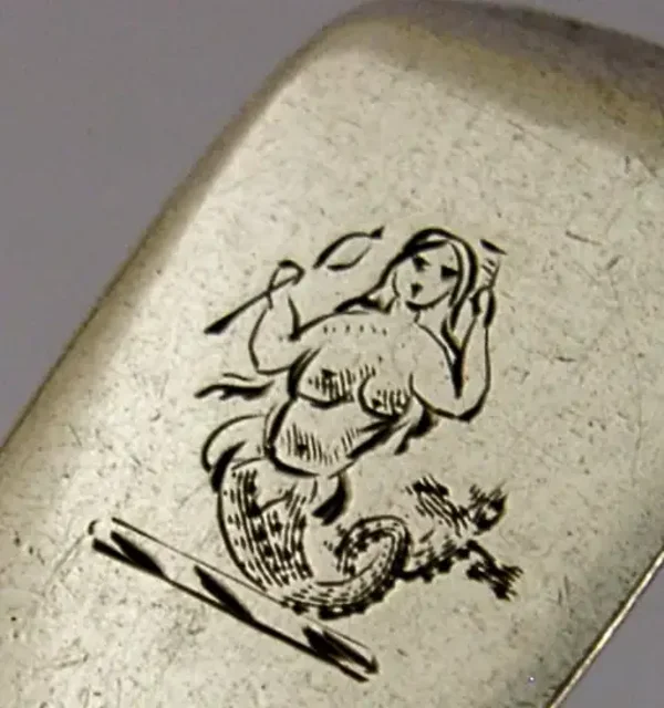 BYRNE FAMILY CRESTED IRISH STERLING SILVER SPOON 1890 MERMAID ANTIQUE