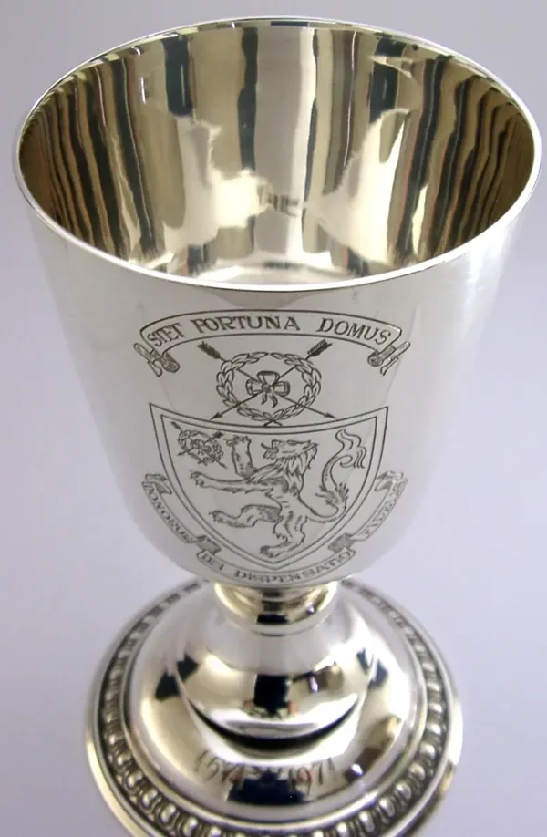 RARE LARGE HEAVY 318g STERLING SILVER HARROW SCHOOL 400 YEAR GOBLET CHALICE 1971