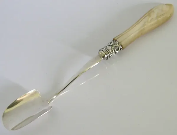 ENGLISH STERLING SILVER MOTHER of PEARL STILTON CHEESE SCOOP 1865 ANTIQUE