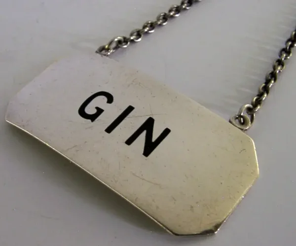 CANADIAN RODEN BROS STERLING SILVER ENAML GIN WINE LABEL c1940 BARWARE