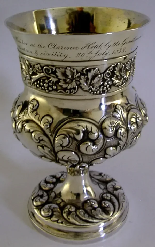 STUNNING 298g STERLING SILVER GEORGIAN 1822 CHALICE CUP ANTIQUE CLARENCE HOTEL