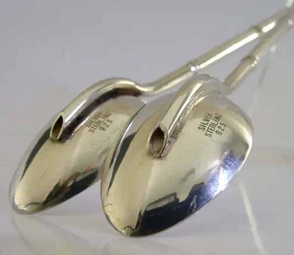 TWO STERLING SILVER COCKTAIL STRAWS MAKING MIXER BARWARE c1960