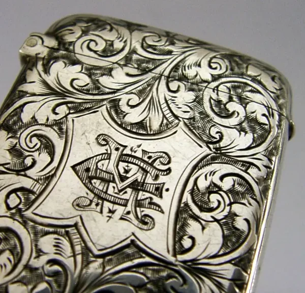 ENGLISH ANTIQUE SOLID STERLING SILVER VESTA MATCH CASE 1893 VICTORIAN 20g