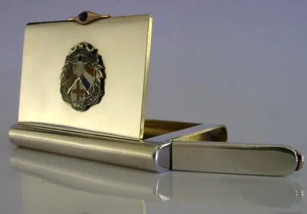 QUALITY SILVER ENAMEL GOLD FRANCO-BRITISH EXHIBITION CIGARETTE / VESTA BOX 1908