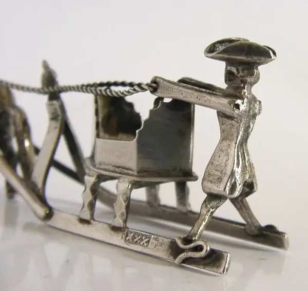 DUTCH SOLID SILVER MINIATURE HORSE AND SLED SLEIGH FIGURE c1900 ANTIQUE