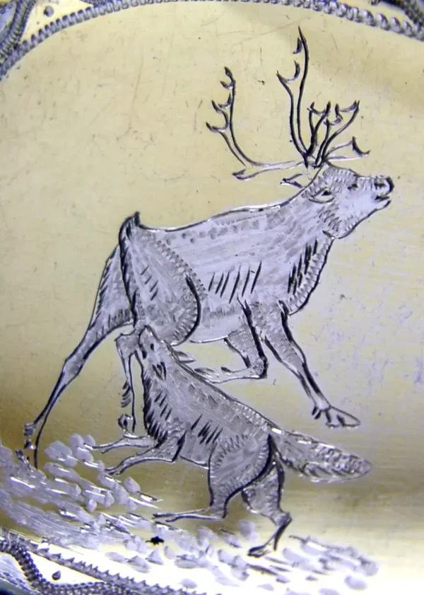 BEAUTIFUL SOLID SILVER WOLF HUNTING STAG SERVING SPOON 1958 SWEDISH 68g