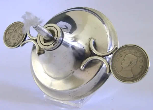 RARE ENGLISH STERLING SILVER CHINESE COINS CIGAR LIGHTER 1936 ANTIQUE 80g