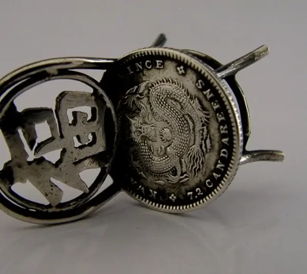 RARE CHINESE SOLID SILVER COIN MINIATURE DOLLS HOUSE TOY CHAIR c1890 ANTIQUE