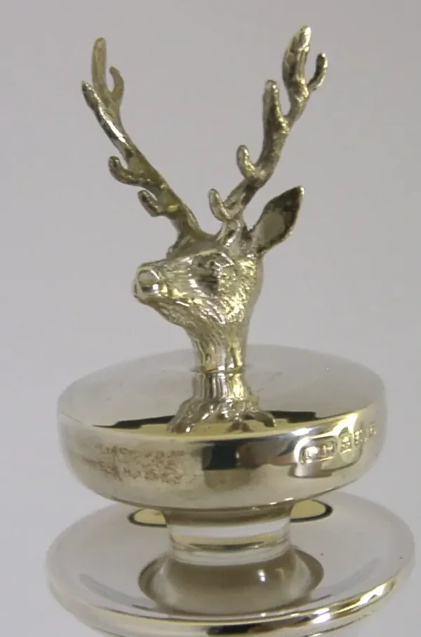 STERLING SILVER TOPPED STAG WHISKY NOGGIN DECANTER 1995 BARWARE