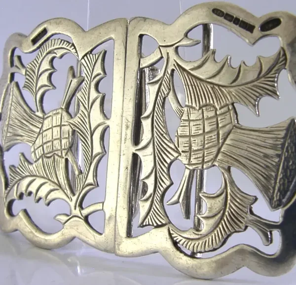 BEAUTIFUL STERLING SILVER SCOTTISH THISTLE BELT BUCKLE 1993 ARTS & CRAFTS