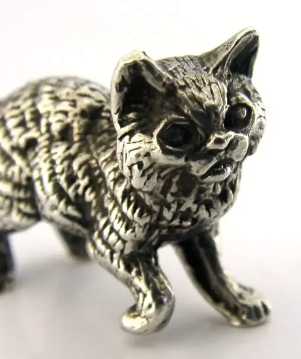 ENGLISH SOLID STERLING SILVER CAST CAT KITTEN FIGURE LONDON 1975 ANIMAL