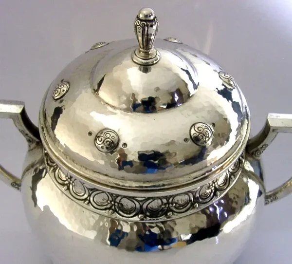 HEAVY 422g SWISS JEZLER SOLID SILVER LIDDED BOWL URN c1920 ANTIQUE ARTS & CRAFT