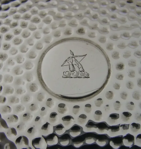 ENGLISH STERLING SILVER DISH COASTER LITTLEJOHN FAMILY CREST 1905 50g ANTIQUE