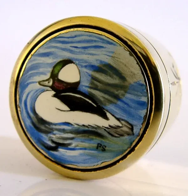 PRETTY SOLID STERLING SILVER ENAMEL ENGLISH DUCK BOX 1978 BIRD