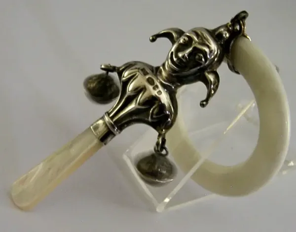 ENGLISH STERLING SILVER JESTER BABY RATTLE TEETHER 2000 CHRISTENING