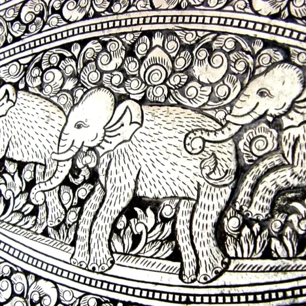 212g ANGLO INDIAN CEYLON SOLID SILVER DISH TRAY c1920 ANTIQUE ELEPHANTS