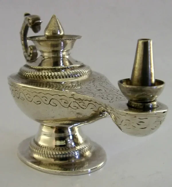 UNUSUAL EGYPTIAN 900 SOLID SILVER CIGAR TABLE LIGHTER LAMP c1960 DESK ITEM 64g