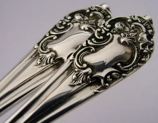 HEAVY 152g BEAUTIFUL EDWARDIAN SOLID STERLING SILVER SALAD SERVERS 1908 ANTIQUE