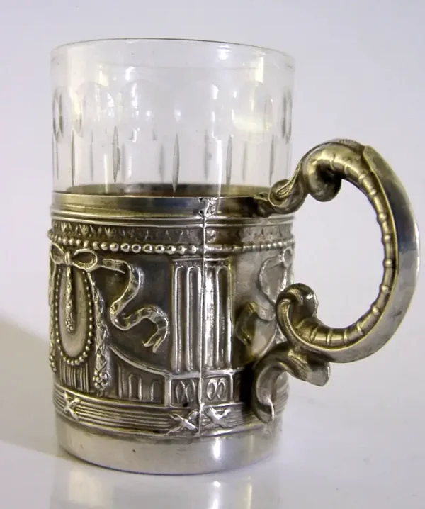 BEAUTIFUL CONTINENTAL 800 SOLID SILVER & GLASS TOT CUP 1920 ANTIQUE