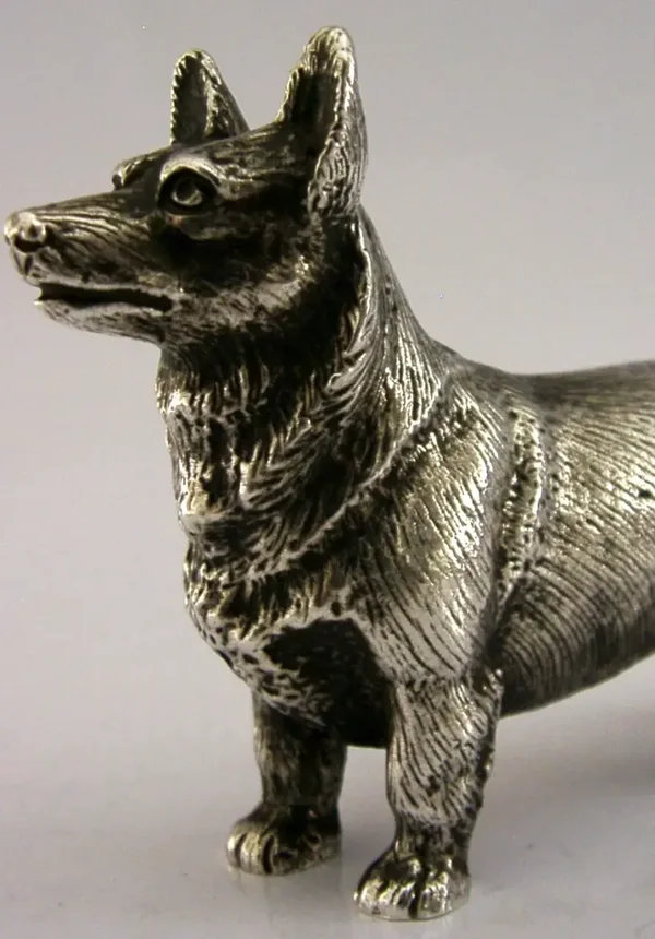 QUALITY ENGLISH SILVER PLATED CORGI DOG DESK FIGURE c1950s ANIMAL 380g