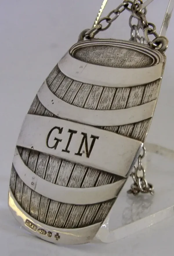 ENGLISH SOLID STERLING SILVER GIN DECANTER WINE LABEL 2000 BARWARE CASED