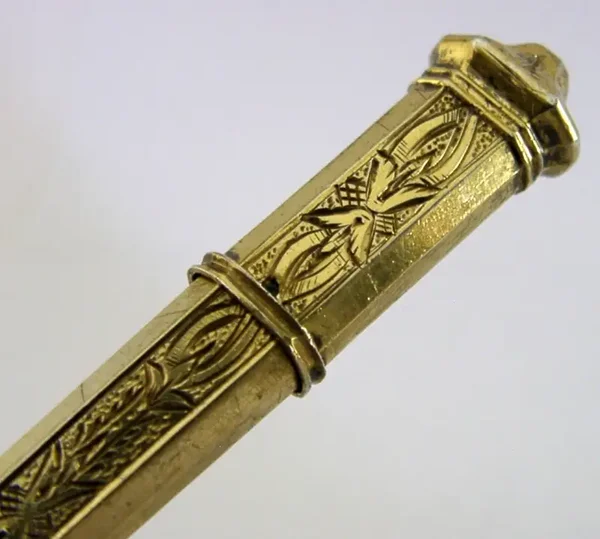 FRENCH SOLID SILVER GILT NEEDLE CASE c1890 NEEDLEWORK SEWING ANTIQUE