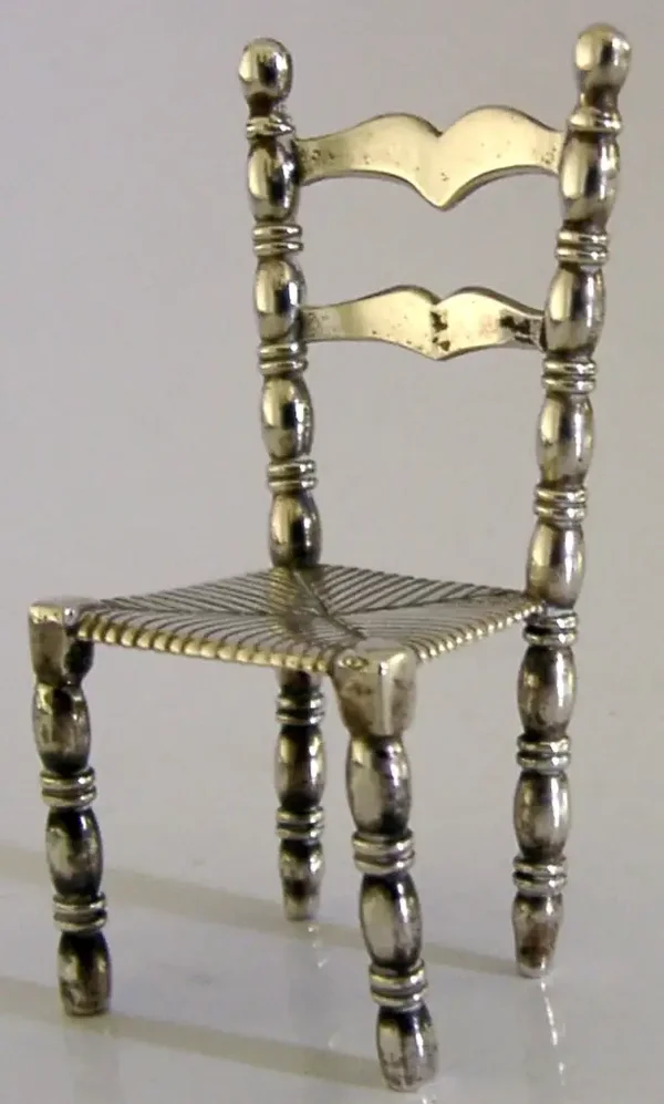 DUTCH SOLID SILVER MINIATURE DOLLS HOUSE CHAIR c1950s NOVELTY
