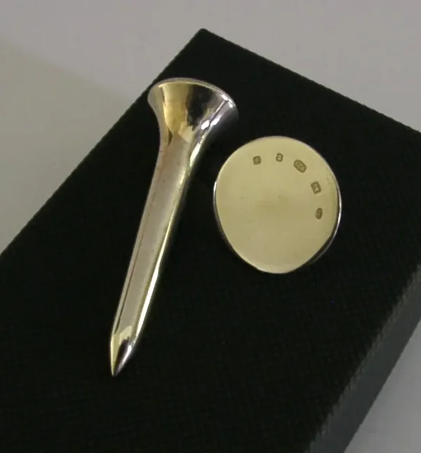 NOVELTY STERLING SILVER GOLF TEE & BALL MARKER BOXED UNUSUAL GOLFING 2008