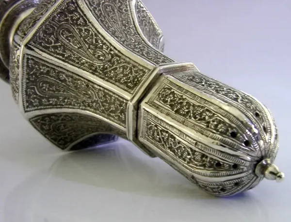 224g HAND MADE KASHMIR INDIAN SOLID SILVER SUGAR CASTER SHAKER c1900 ANTIQUE