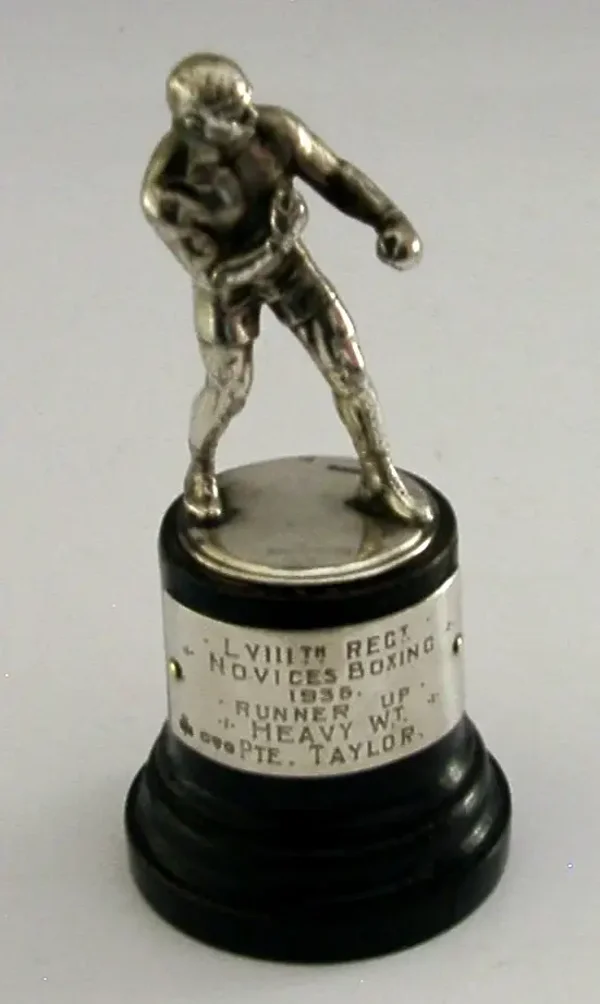 MILITARY STERLING SILVER WMF BOXER TROPHY LVIII REGT 1936 HEAVYWEIGHT BOXING