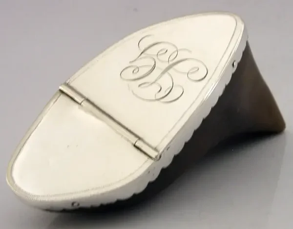 GEORGIAN STERLING SILVER MOUNTED STAG DEER HOOF SNUFF BOX c1800 ANTIQUE