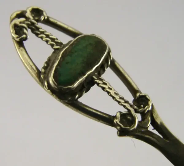 BEAUTIFUL ARTS & CRAFTS STERLING SILVER GREEN STONE SPOON c1970 HAND MADE
