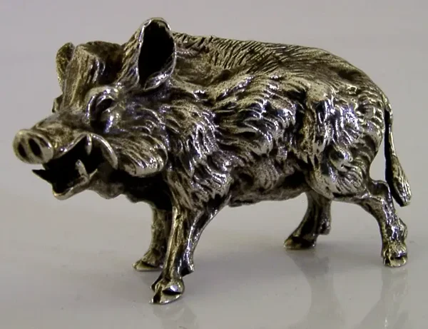 MIRACOLI VERY HEAVY 121g STERLING SILVER WILD BOAR FIGURE c1990 ANIMAL 2.5ins