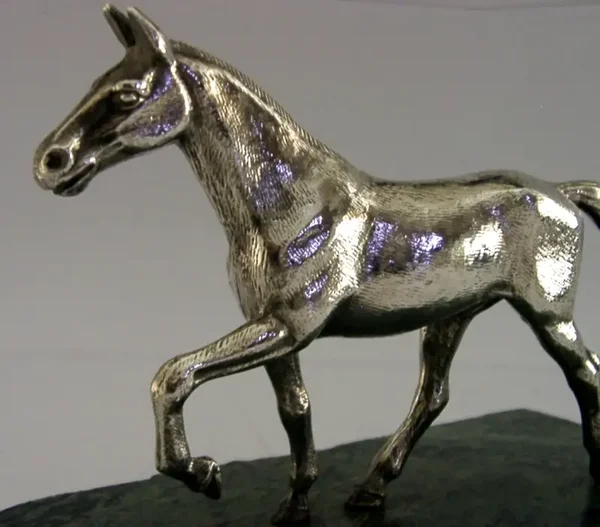 LARGE ENGLISH STERLING SILVER HORSE DESK FIGURE HUNTING 1978 AE JONES 934g