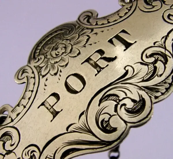 VICTORIAN STERLING SILVER PORT WINE LABEL 1858 BARWARE ALFRED TAYLOR