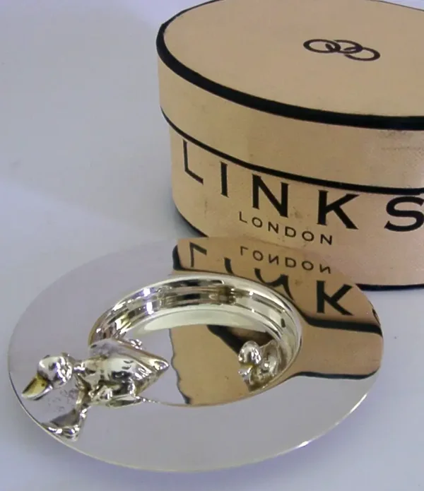 ENGLISH BOXED SOLID STERLING SILVER DUCK DUCKLING DISH 1998 LINKS of LONDON
