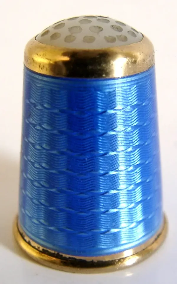 DAVID ANDERSEN STERLING SILVER ENAMEL BLUE SEWING THIMBLE c1900 NORWAY