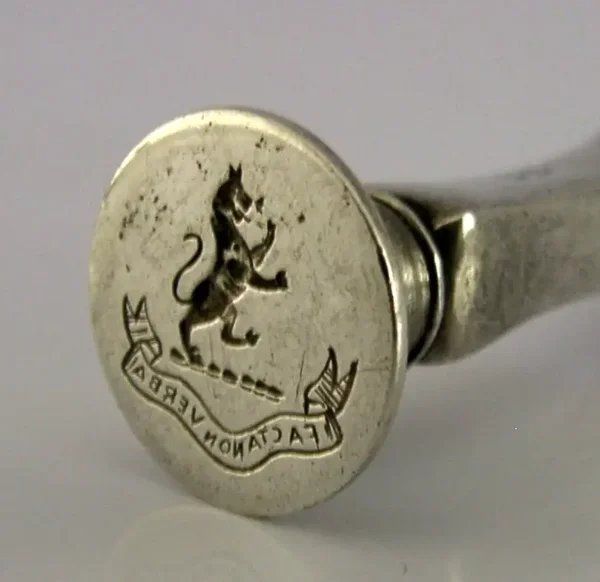 RARE STERLING SILVER WILSON FAMILY ? CRESTED WAX SEAL c1910 ANTIQUE