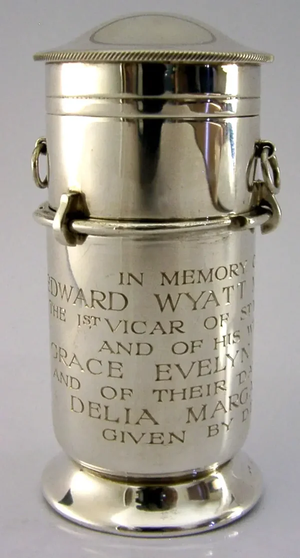 STERLING SILVER WAFER PYX BOX HOLY WATER JAR COMMUNION SET 1961 RELIGIOUS OXFORD