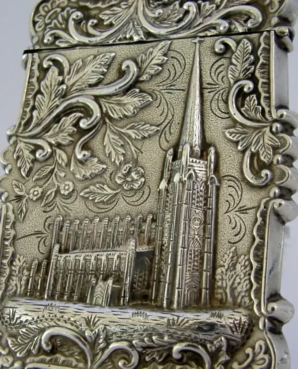 RARE AMERICAN STERLING SILVER TRINITY CHURCH CASTLE TOP CARD CASE c1850