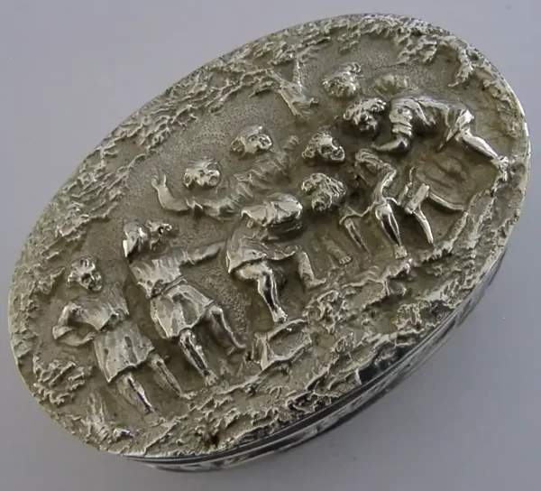GERMAN HANAU SOLID SILVER SNUFF TRINKET BOX c1900 ANTIQUE 77g BOY BEING SPANKED