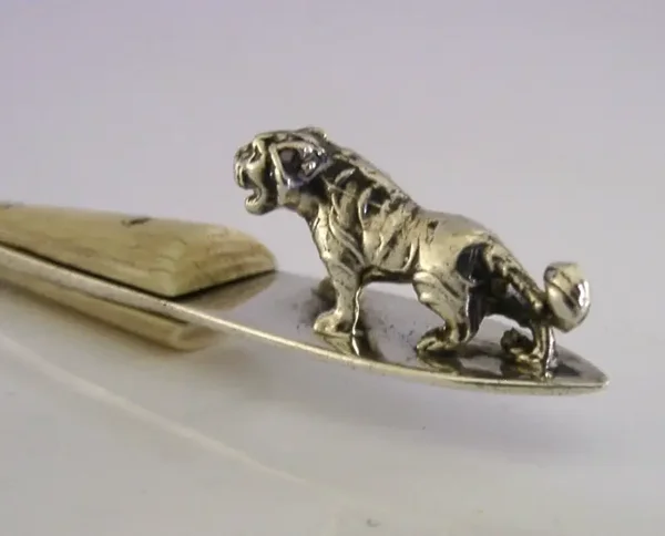 ENGLISH SOLID STERLING SILVER TIGER LETTER OPENER 1976 ANIMAL DESK ITEM