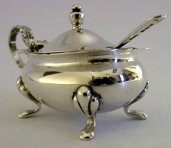 ENGLISH STERLING SILVER MUSTARD POT & SPOON 1987 MINT 79g (53g of silver)