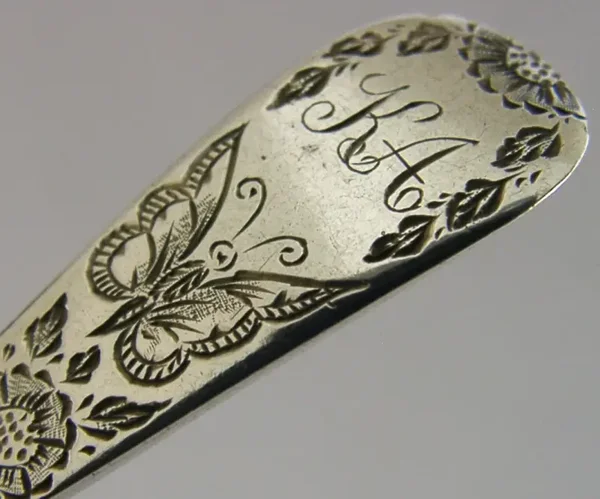 PRETTY BUTTERFLY ENGRAVED ENGLISH ANTIQUE STERLING SILVER SPOON 1889 ANTIQUE KA