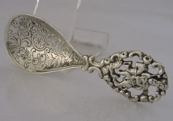 GERMAN ST GEORGE DRAGON SOLID SILVER CADDY SPOON c1900 ANTIQUE