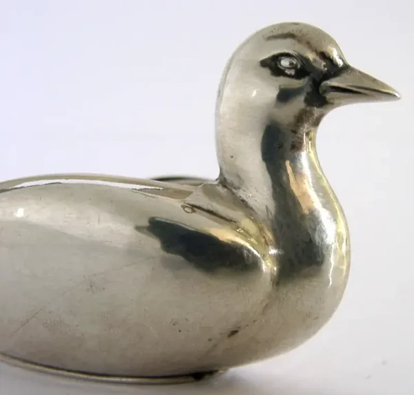 WONDERFUL GERMAN SOLID SILVER GLASS LINED DUCK SALT CELLER c1920 ANTIQUE
