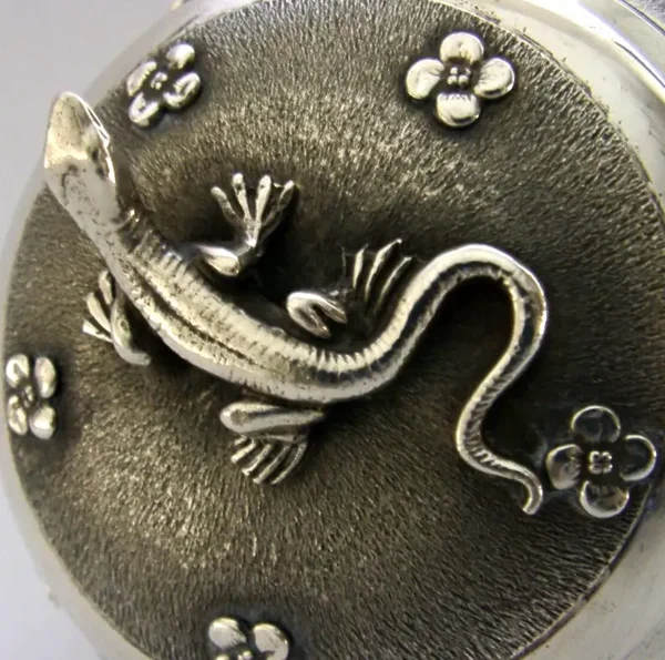 STUNNING QUALITY SOLID SILVER ITALIAN LIZARD BOX CADDY LIDDED BOWL c1950 185g